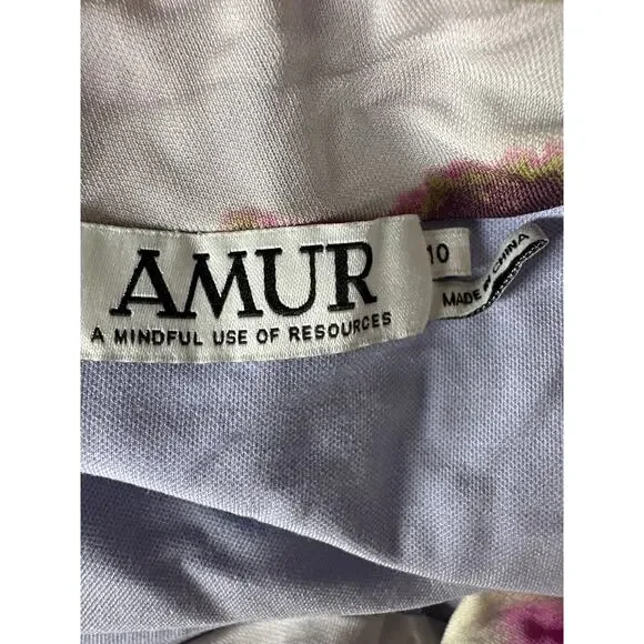 AMUR Ella Dress Abstract Floral Printed Jersey Asymmetric Draped Maxi Multi 10 - Picture 5 of 9